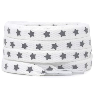 DELELE 2 Pairs Reflective Shoelace Flat Stars Silver White Safety Laces for Shoes Sneakers Boots 55 inch