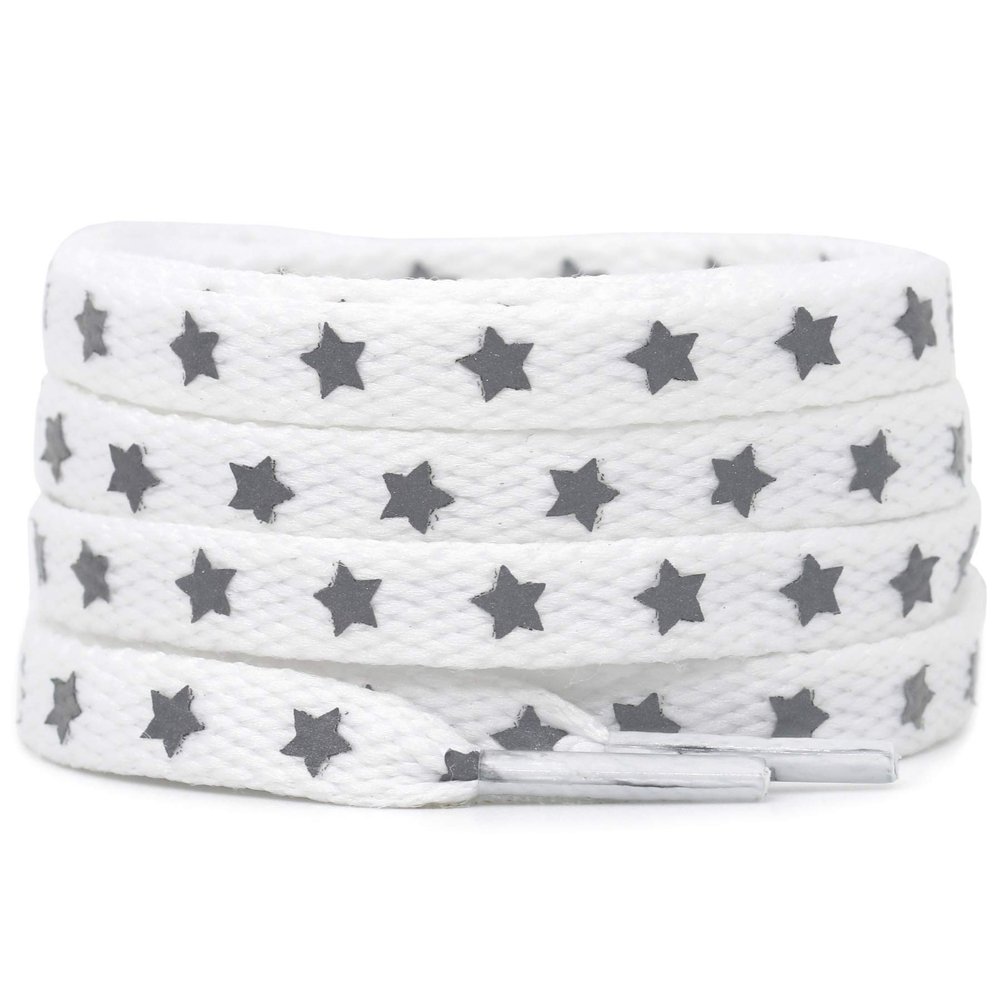 DELELE 2 Pairs Reflective Shoelace Flat Stars Silver White Safety Laces for Shoes Sneakers Boots 55 inch