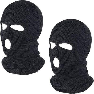 3 Hole Winter Knitted Mask, Outdoor Sports Full Face Cover Ski Mask Warm Knit Balaclava for Adult Black