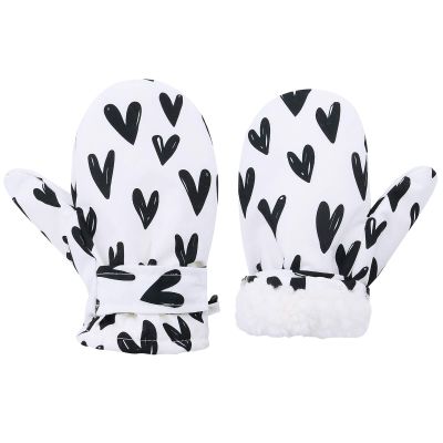 Lined Fleece Toddler Mittens Kids Winter Warm Gloves Child Ski Gloves Waterproof Snow Baby Mitten for Boys Girls White Love L