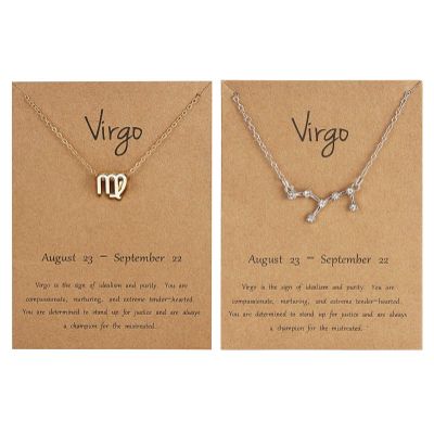 2 Pcs Zodiac Necklace 12 Constellation Necklace Set CZ Astrology Zodiac Sign Star Necklace Horoscope Constellation Pendant Birthday Month Necklace for Women - Virgo