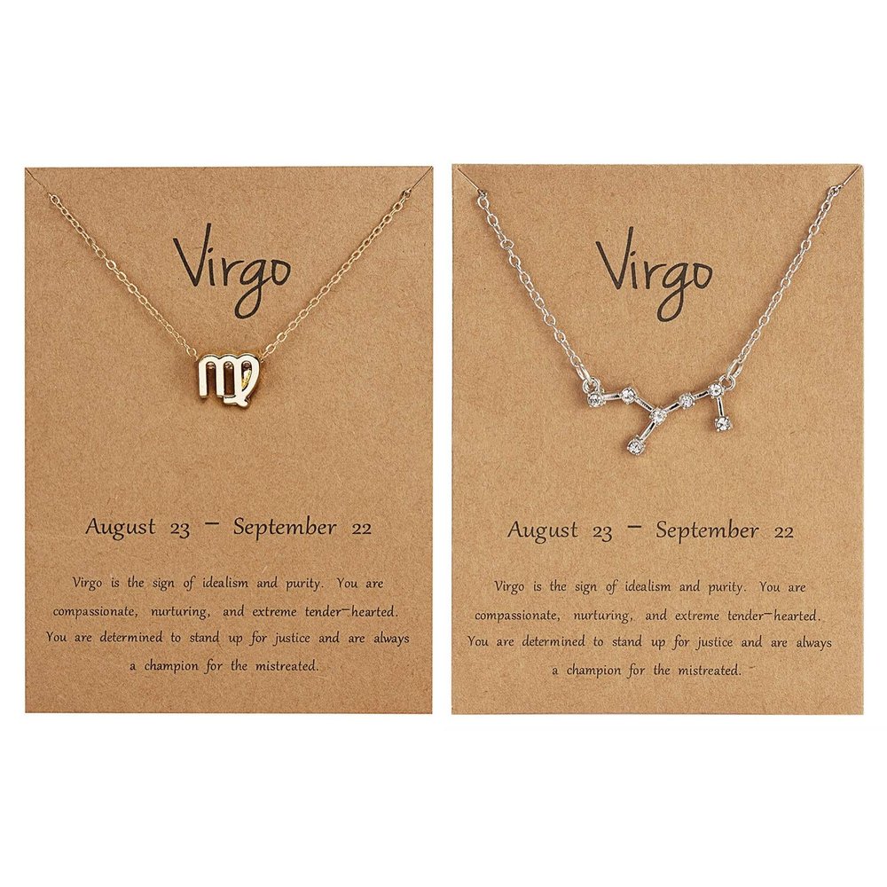 2 Pcs Zodiac Necklace 12 Constellation Necklace Set CZ Astrology Zodiac Sign Star Necklace Horoscope Constellation Pendant Birthday Month Necklace for Women - Virgo