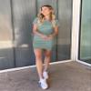 BTFBM Womens Summer Dresses 2026 Casual Bodycon Mini Dress Short Sleeve Crew Neck Mini Ruched Spring Beach Vacation Outfits(Grey Green, Medium) view 2