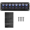 Amarine Made 12-24V Boat Switch Panel Illuminated Rocker Switch Aluminum Pre-wired Panel 2,3,4,5,6,8 Gang Toggle Switches Dash 5 Pin ON/Off 2 LED Backlit for Bus Boat Car Marine Blue LED IP65 (8 Gang) view 1