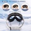 FONHCOO Ski Goggles for Men Women,Anti-Fog OTG Snow Snowboard Glasses with Detachable Lens for Skiing Skating,UV Protection Anti-Glare Silver view 3