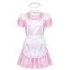 Yartina Men's Silky Satin French Maid Dress Sissy Crossdressing Lingerie Nightwear Pajamas Pink XX-Large view 1