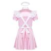 Yartina Men's Silky Satin French Maid Dress Sissy Crossdressing Lingerie Nightwear Pajamas Pink XX-Large view 2