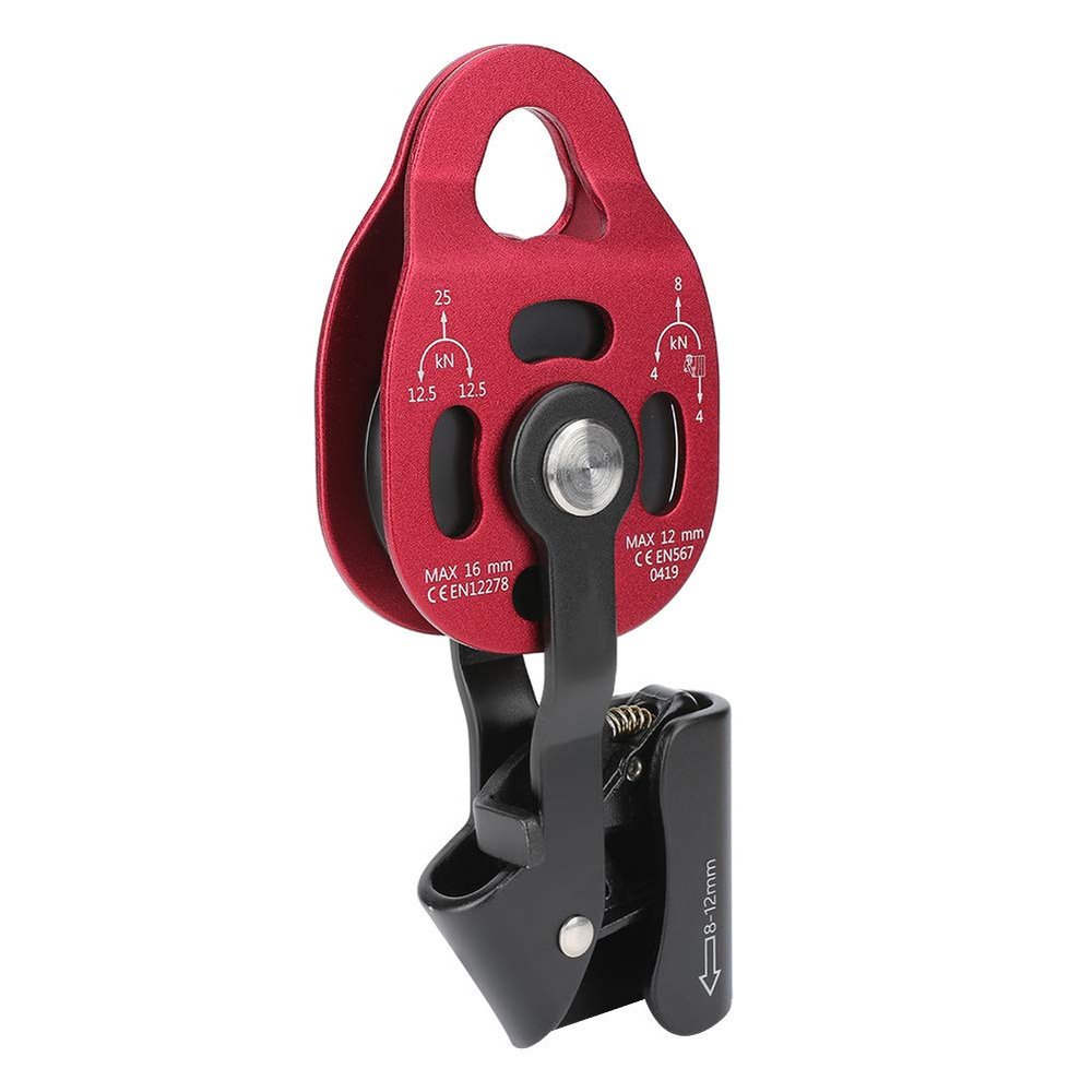 Keenso Rock Climbing Pulley, 7075 Aviation Aluminum Heavy Duty Climbing Pulley 4KN Single Swivel Rope Climbing Pulley for 8-12mm Rope