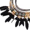 African Tribal Style Feather Pendant Multi Layers Necklace Earring Set Statement Bib Necklaces Feathered Dangle Earring Boho Collar Chains for Women Men-Black view 2