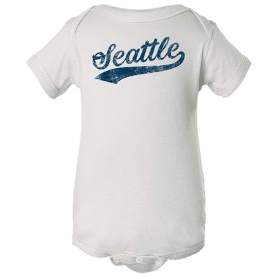 UGP Campus Apparel Seattle City Baseball Script - Hometown Infant Creeper Bodysuit - Newborn - White