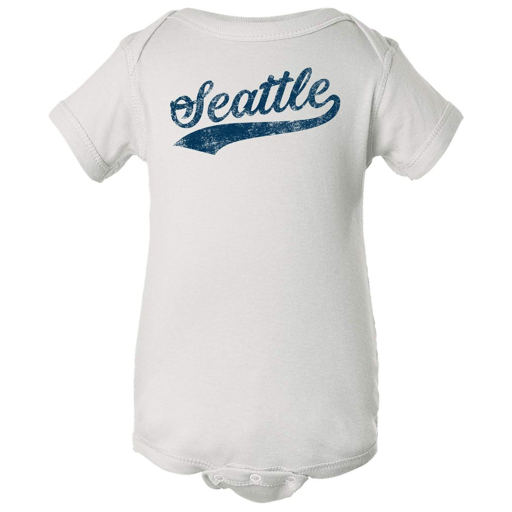 UGP Campus Apparel Seattle City Baseball Script - Hometown Infant Creeper Bodysuit - Newborn - White