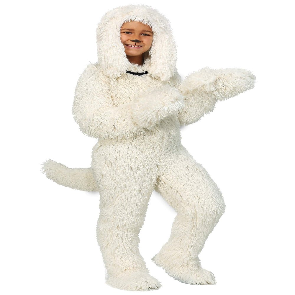 Shaggy Sheep Dog Halloween Costume for Kids - Jumpsuit with Hood, Ears, Paws, Tail, Shoe Covers