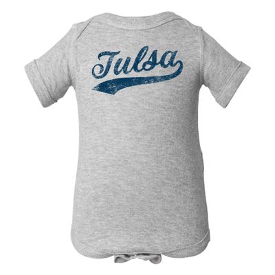 UGP Campus Apparel Tulsa City Baseball Script - Hometown Infant Creeper Bodysuit - 12 Month - Heather