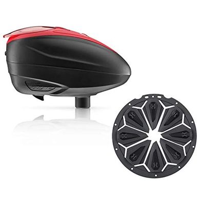 Dye LT-R Electronic Paintball Loader - Red with HK Army Epic Speed Feed (Red with Charcoal Epic Speed Feed)