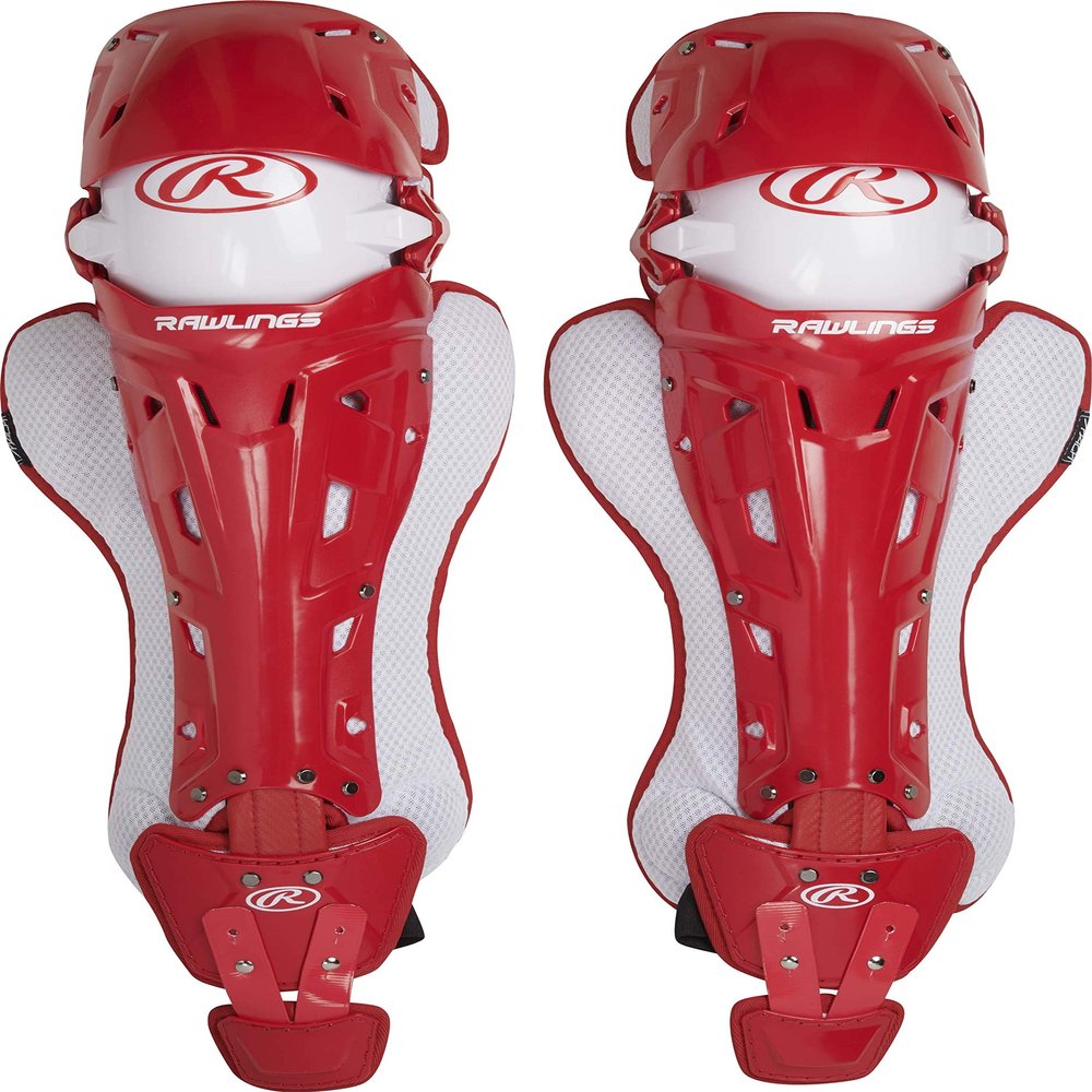 Rawlings | MACH Catcher's Leg Guards | Baseball | Intermediate | Red/White