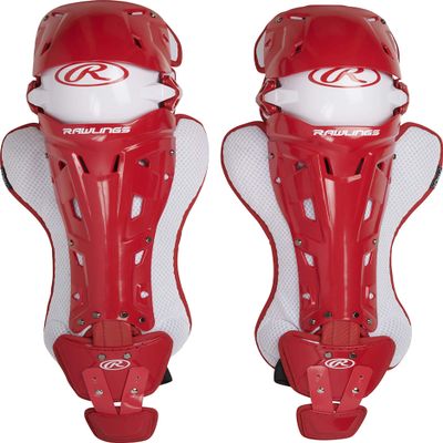 Rawlings | MACH Catcher's Leg Guards | Baseball | Adult | Red/White