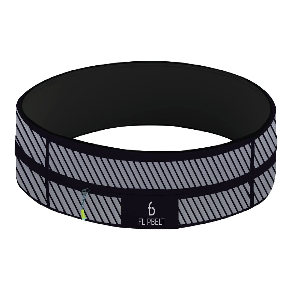 FlipBelt Zipper Running Belt for Phone and Small Accessories, Exercise Waist Pouch for Women and Men, XL, Reflective Black