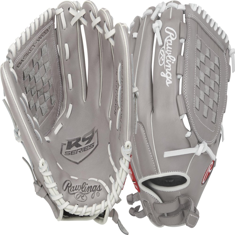 Rawlings | R9 Series Fastpitch Softball Glove | Basket Web | 12.5' | RHT | Grey