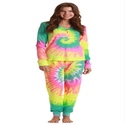 #followme Tie Dye 2 Piece Jogger Thermal Pajama Set for Women 6862-10575-S