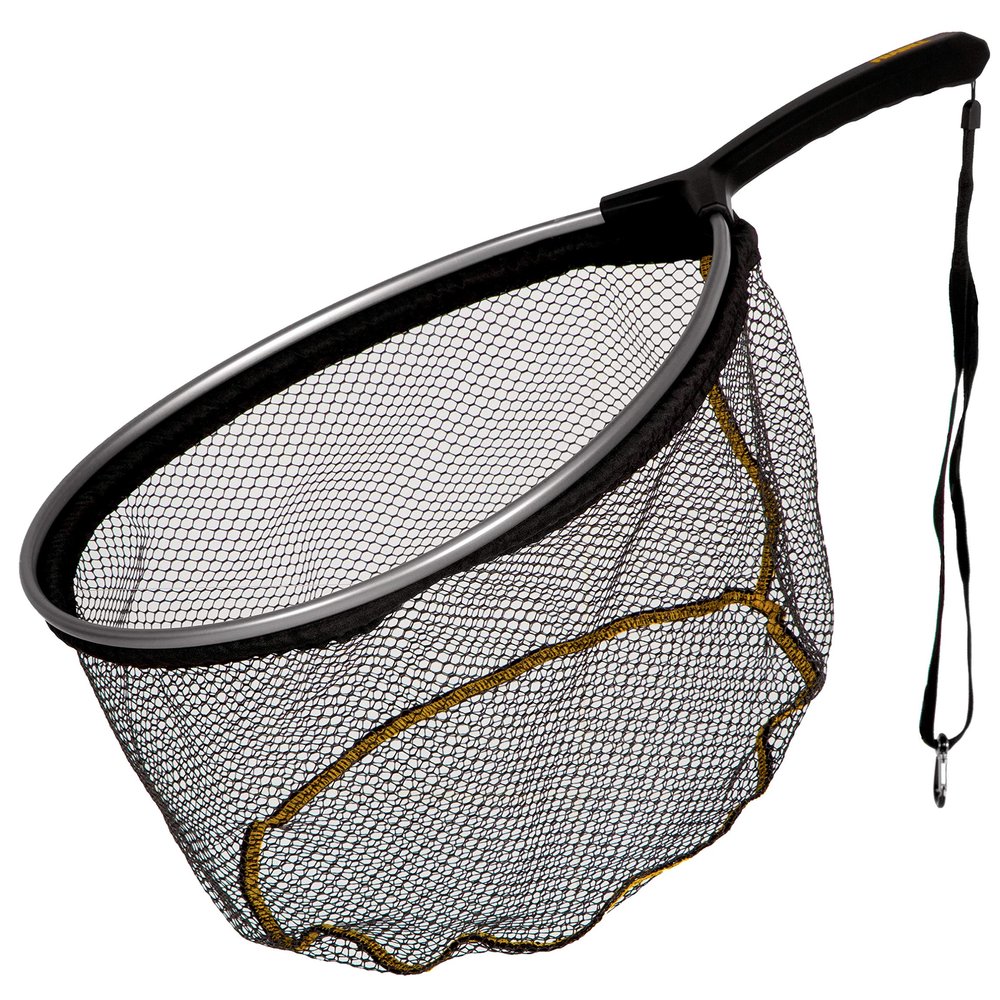 Frabill Floating Trout Net, 13" x 18", Black Finish, Fish Landing Net, Tangle-Free Micromesh Netting is Gentle on Fish, Comfortable Handle with Built-in Lanyard and Carabiner