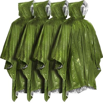 Everlit Survival Rain Poncho Emergency Mylar Space Blanket Camping Gear-Retain 90% of Body Heat Survival Gear for Survival Kits Camping Supplies Emergency Blankets
