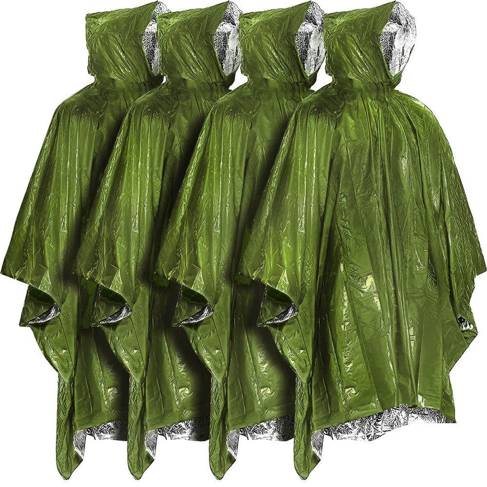 Everlit Survival Rain Poncho Emergency Mylar Space Blanket Camping Gear-Retain 90% of Body Heat Survival Gear for Survival Kits Camping Supplies Emergency Blankets