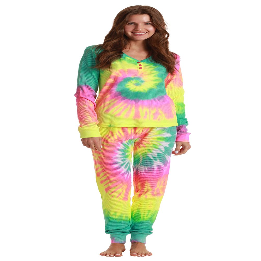 #followme Tie Dye 2 Piece Jogger Thermal Pajama Set for Women 6862-10575-M