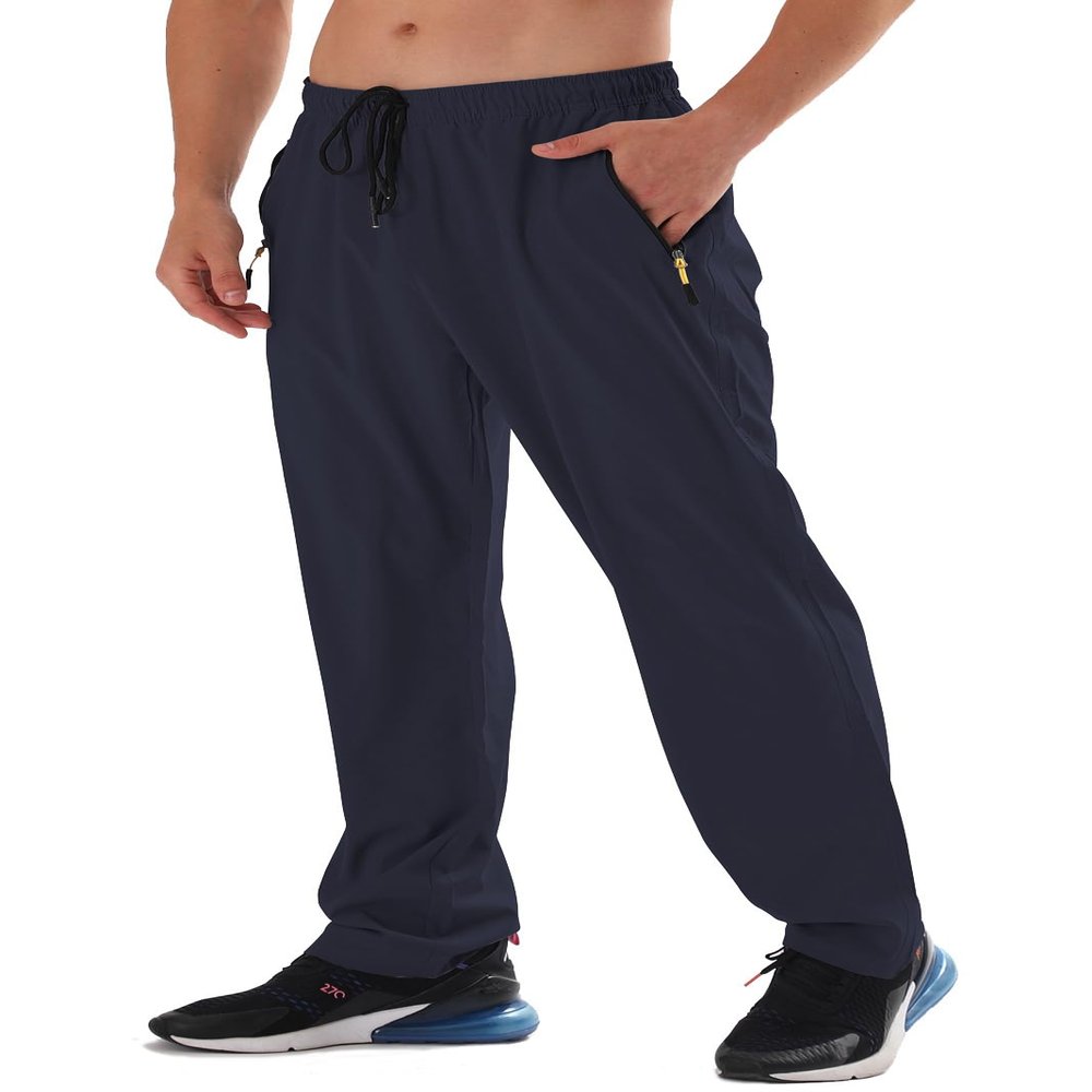 AIRIKE Sweat Pants for Men Casual Athletic Polyester Quick Dry Lightweight Water Resiatant Running Sports Gym Pants with Pockets Darkblue