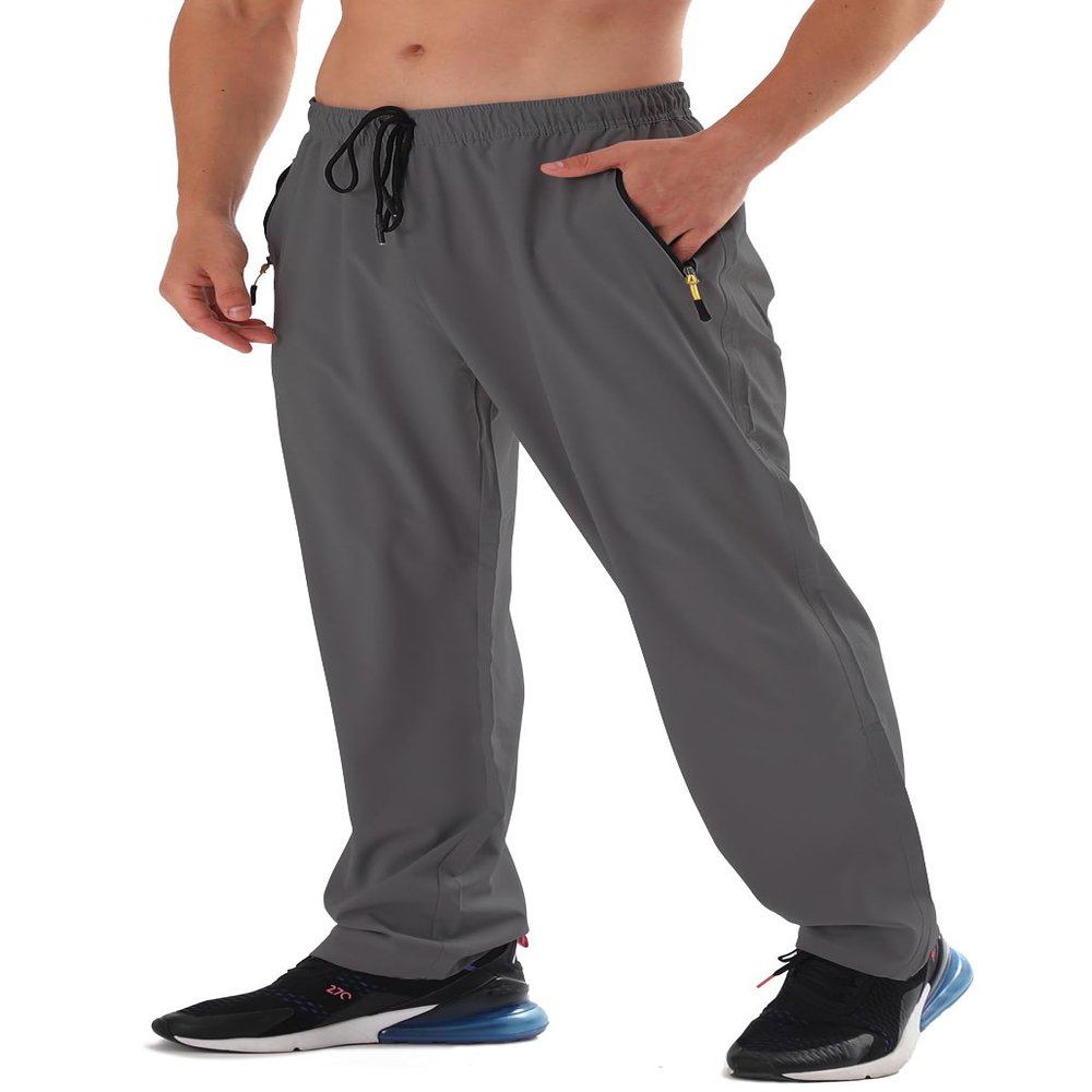 Athletic Pants Men Water Resistant Quick Dry Polyester Hiking Running Warm Up Sweatpants with Zipper Pockets
