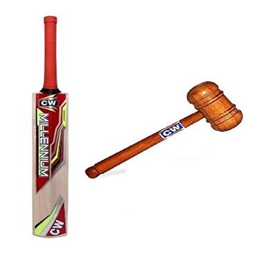 CW Millennium Kashmir Willow Cricket Bat with Knocking Mallet Cricket Combo Cricket Package Men Leather Ball Full Size SH with Double Face Bat Knocking Mallet (Free Extra Grip + Carry Case)