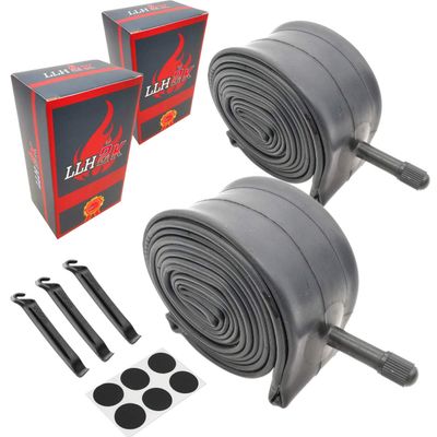 24 Inch Bike Tube 24 x 1.95/1.75/2.10/2.125 Inner Tube 2 Pack - Schrader Valve With 3 Tire Levers, 6 Round Patches, Butyl Rubber - LLH2K
