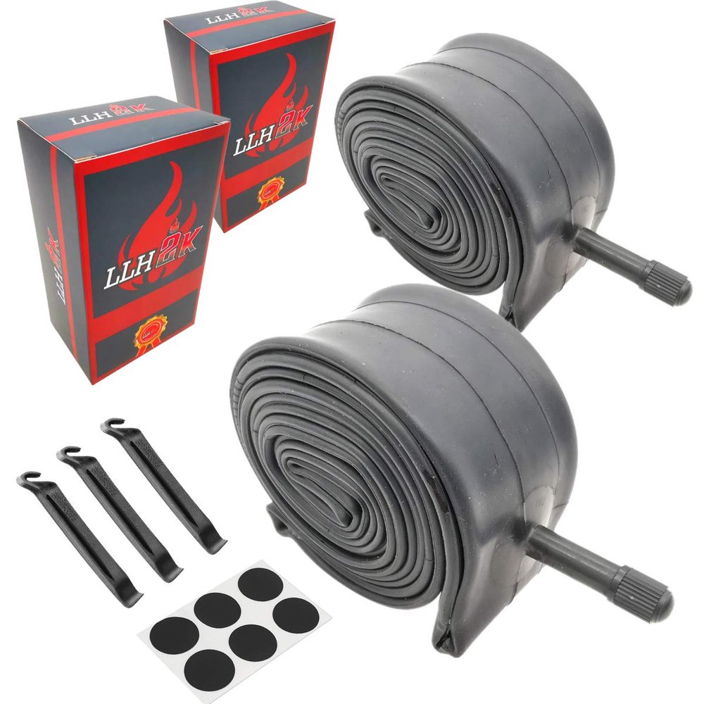 24 Inch Bike Tube 24 x 1.95/1.75/2.10/2.125 Inner Tube 2 Pack - Schrader Valve With 3 Tire Levers, 6 Round Patches, Butyl Rubber - LLH2K
