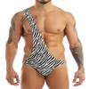 easyforever Mens Novelty Zebra Striped One Shoulder Bodysuit Wrestling Singlet Thong Mankini Swimwear Black One Size view 1