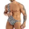 easyforever Mens Novelty Zebra Striped One Shoulder Bodysuit Wrestling Singlet Thong Mankini Swimwear Black One Size view 2