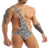 easyforever Mens Novelty Zebra Striped One Shoulder Bodysuit Wrestling Singlet Thong Mankini Swimwear Black One Size view 3