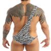 easyforever Mens Novelty Zebra Striped One Shoulder Bodysuit Wrestling Singlet Thong Mankini Swimwear Black One Size view 4