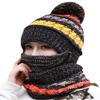 3 in 1 Winter Knitted Beanie Hat Scarf Mouth Face Warmer Set for Women Girls, Thermal Fleece Lined Ski Caps with Pompom Neck Warmer (Fashion Black) view 1