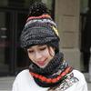 3 in 1 Winter Knitted Beanie Hat Scarf Mouth Face Warmer Set for Women Girls, Thermal Fleece Lined Ski Caps with Pompom Neck Warmer (Fashion Black) view 2