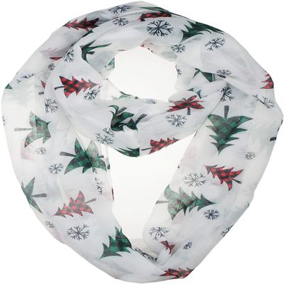 VIVIAN & VINCENT Gift Wrapped Fall Winter Soft Lightweight Holiday Sheer Infinity Christmas Scarf for Women Girls Plaid Christmas Tree Red and Green