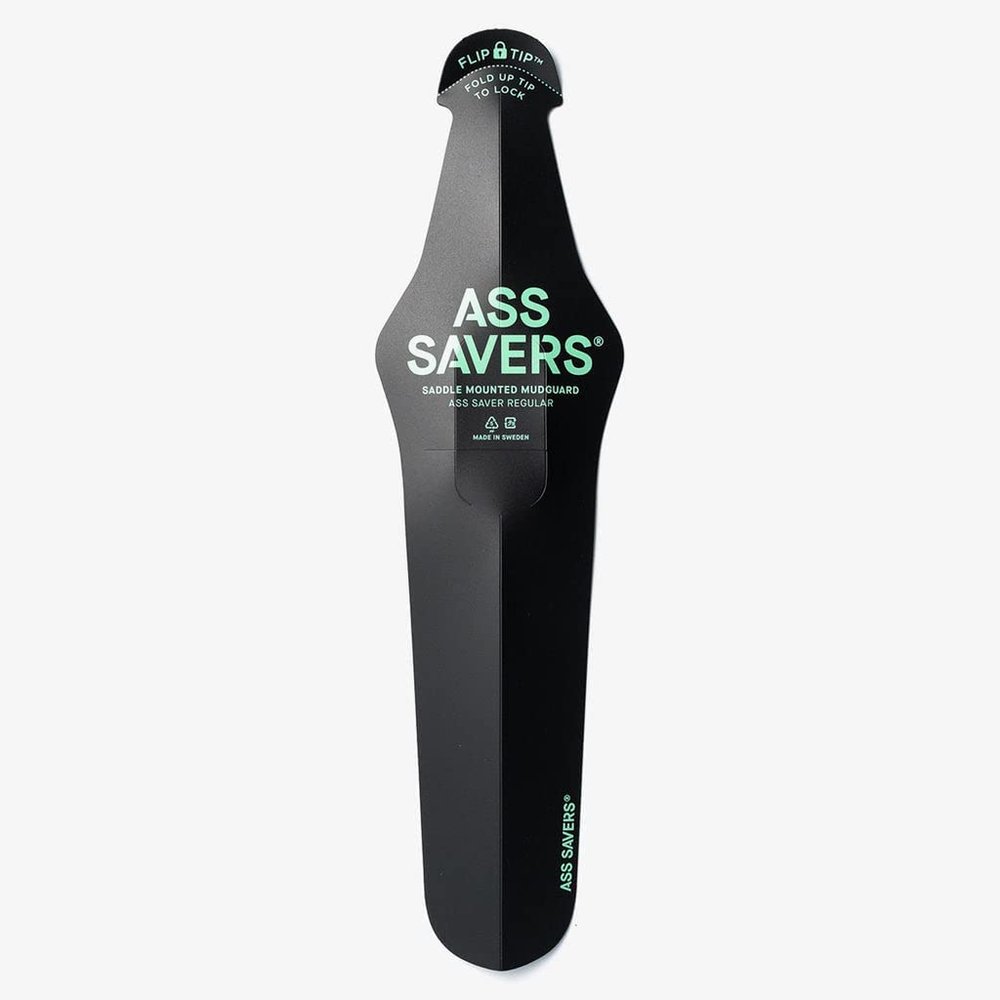 Ass Savers Regular Saddle Mudguard, 23-35 mm Tires, Generation 4, Maximum Protection, Rainy Rides, No Tools Mount, Patented Flip Tip, Lightweight, Stable, Self Centering, Commuter, Road, Black
