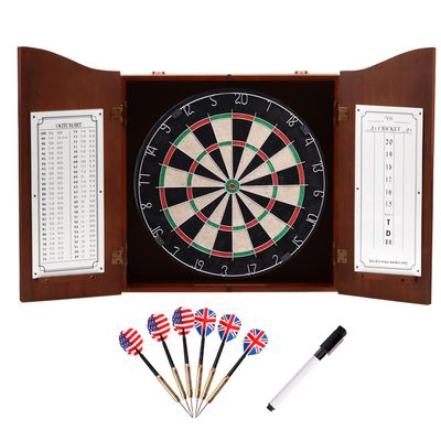 GSE Games & Sports Expert Professional Solid Wood Classic Dartboard Cabinet with Sisal/Bristle Dartboard, Scoreboard, and 6 Steel Tip Darts, Easy Assembly Complete with All Accessories (Deluxe Walnut)