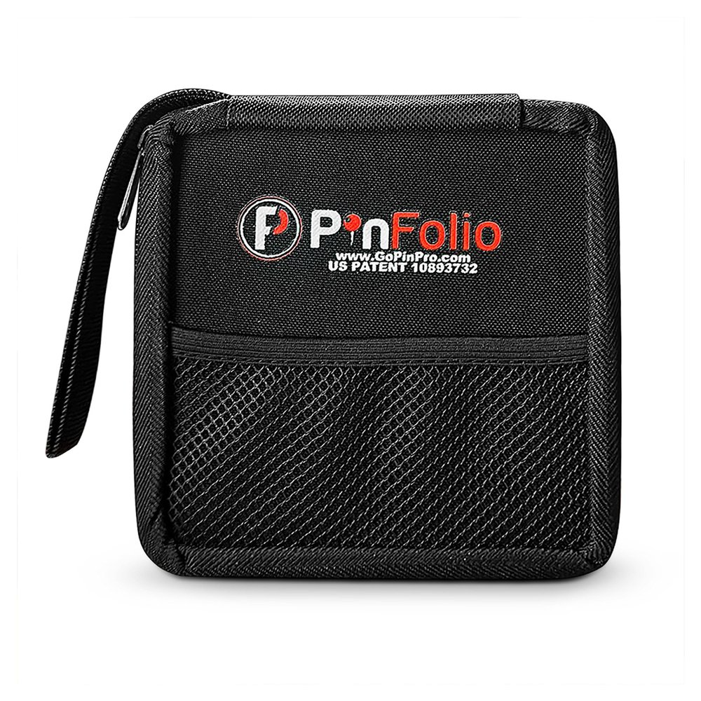 PinFolio Mini Show Pin Display Bag, Lightweight & Compact Mini Sports Pin Book with Carry Strap for Easy Trading Up to 48 1-Inch Enamel Pins (Black)