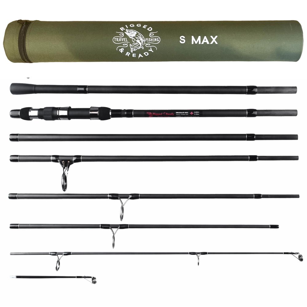 Rigged and Ready S Max and S Mid Travel Fishing Rods. 2 Powerful Predator-Carp-Surf Compact Multi-Function Rods, 2 Tips & Case for Mobile Travelling Anglers Freshwater and seawater Big Fish to 33lb