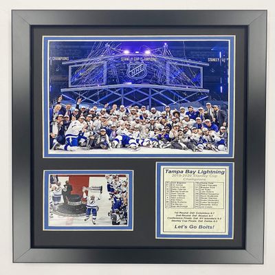 Legends Never Die Tampa Bay Lightning | 2019-2020 NHL Stanley Cup Champions | Framed Photo Collage Wall Art Decor - 12" x 15", Blue, 12776U