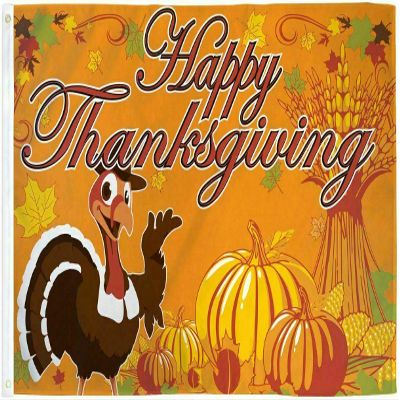 American Wholesale Superstore 3x5 Smiling Turkey with Pumpkins Happy Thanksgiving Flag Holiday Banner New