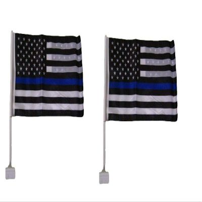 (2 Pack) 12x18 USA Police Thin Blue Line Double Sided Car Window Vehicle Flag