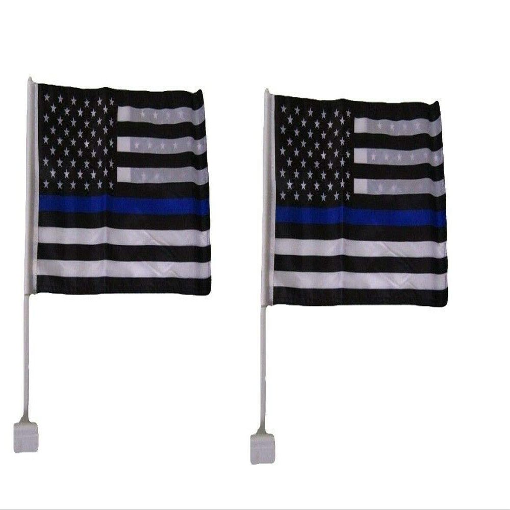 (2 Pack) 12x18 USA Police Thin Blue Line Double Sided Car Window Vehicle Flag