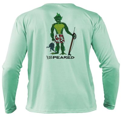 Spearfishing UV Sun Shirt: UPF 50+ Men's Long Sleeve Mens Rash Guard for Scuba Diving, Fishing: Swamp Creature: Seagreen - 2XL