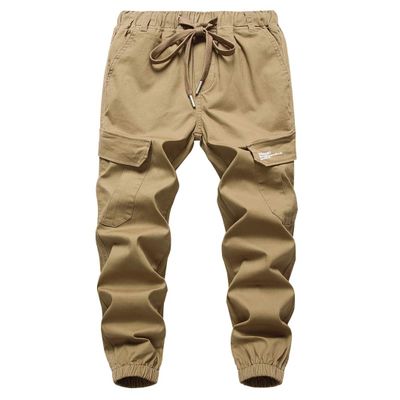 LOKTARC Big Boys Pull On Cargo Pants Kids Slim Fit Drawstring Jogger Khaki 10-11 Years/Size 150
