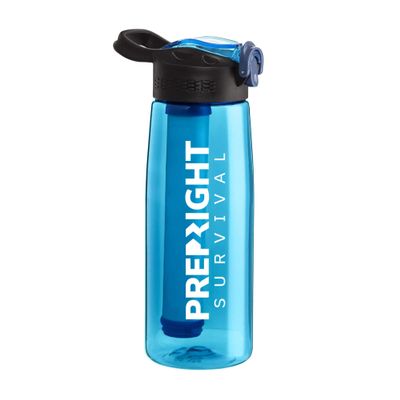 PREP-RIGHT Survival  4-Stage Water Filter Bottle, BPA-Free 22oz Camping Water Bottle with Built-In Compass, Travel and Emergency Preparedness Gear, Teal